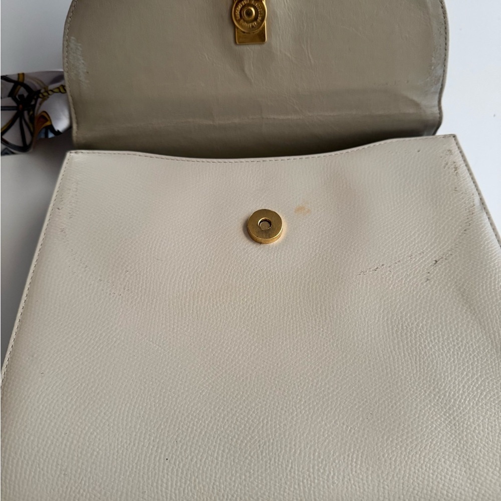 Pierre Cardin Minimalist Preppy Leather Tote Off White Cream 8x10x4 - Picture 13 of 16